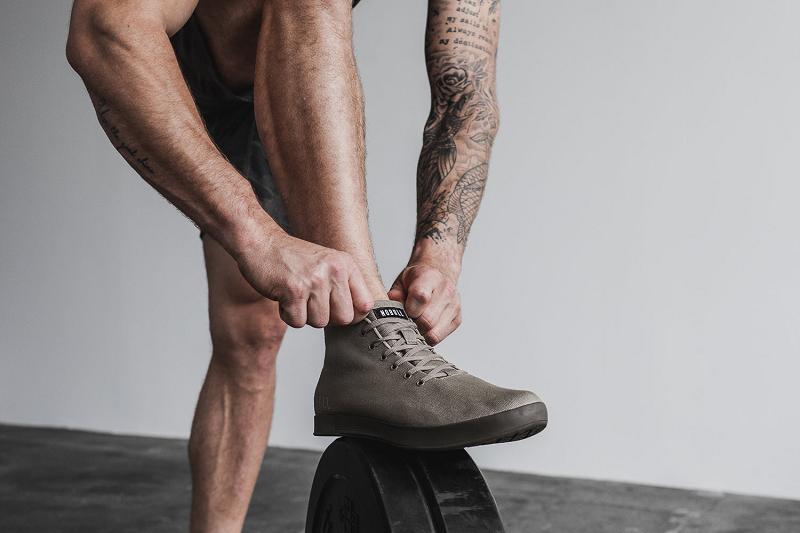 Dark / Grey Nobull Fallen Rock Espresso Canvas Mid Men's Trainers | CA Q1505M